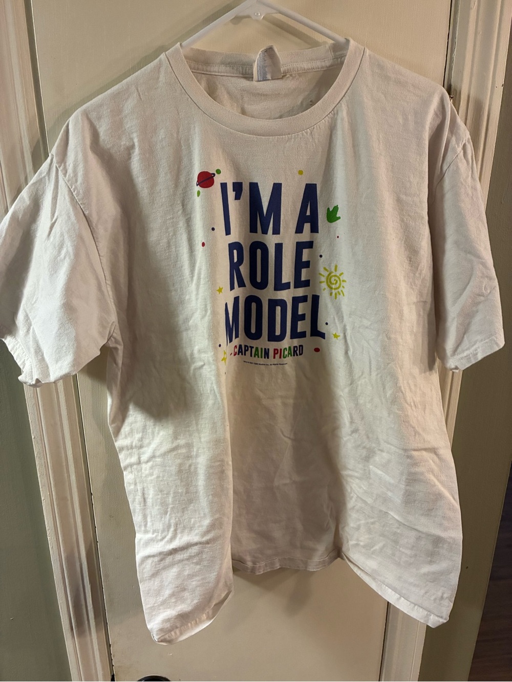 Men's XL White Short Sleeve T-Shirt I’m A Role Model Captain Picard Star Trek